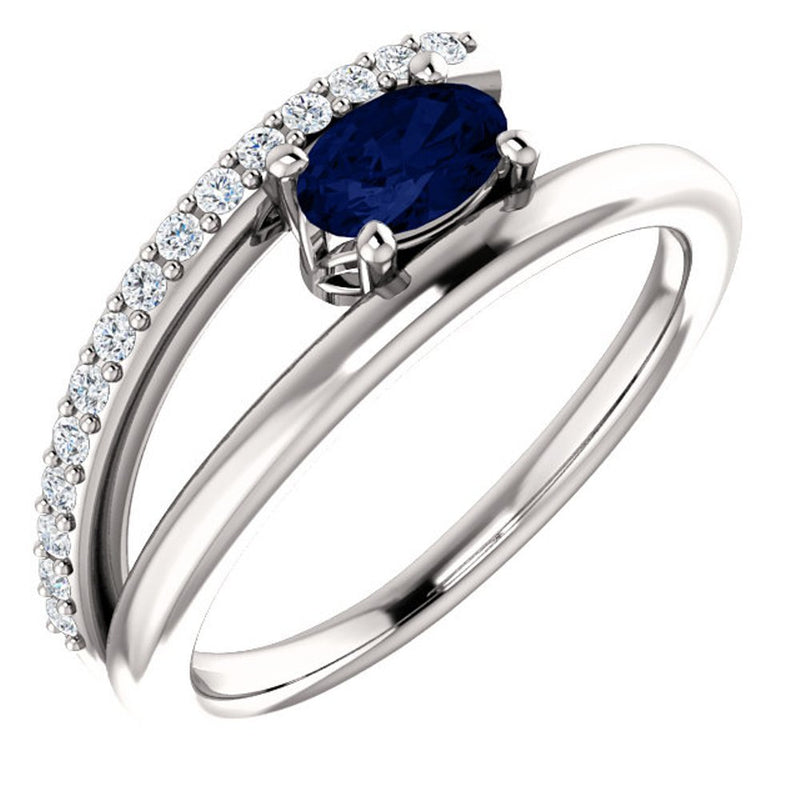 Chatham Created Blue Sapphire and Diamond Bypass Ring, Rhodium-Plated 14k White Gold (.125 Ctw, G-H Color, I1 Clarity), Size 7
