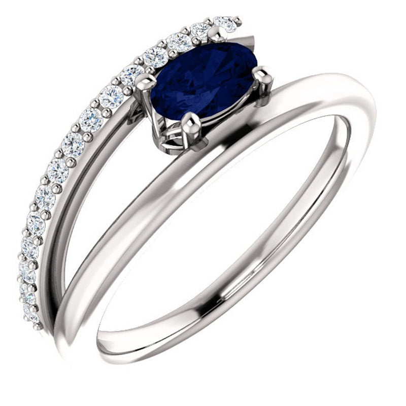 Blue Sapphire and Diamond Bypass Ring, Sterling Silver (.125 Ctw, G-H Color, I1 Clarity)