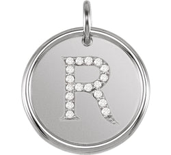 Diamond Initial "R" Pendant, Rhodium-Plated 14k White Gold (0.1 Ctw, Color GH, Clarity I1)