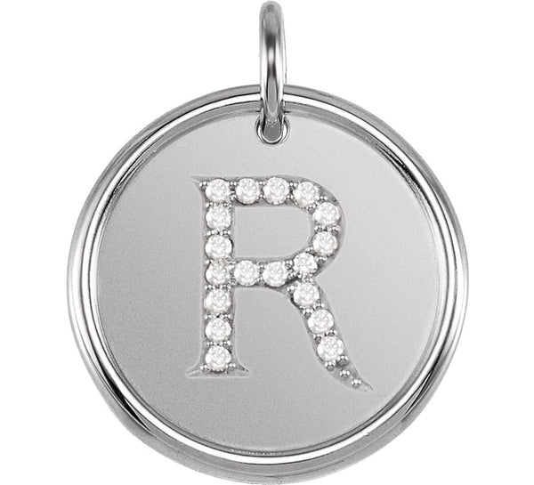 Diamond Initial "R" Pendant, Rhodium-Plated 14k White Gold (0.1 Ctw, Color GH, Clarity I1)