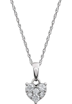 Diamond Cluster Heart 14k Rhodium Plate White Gold Pendant Necklace, 18" (1/5 Cttw)