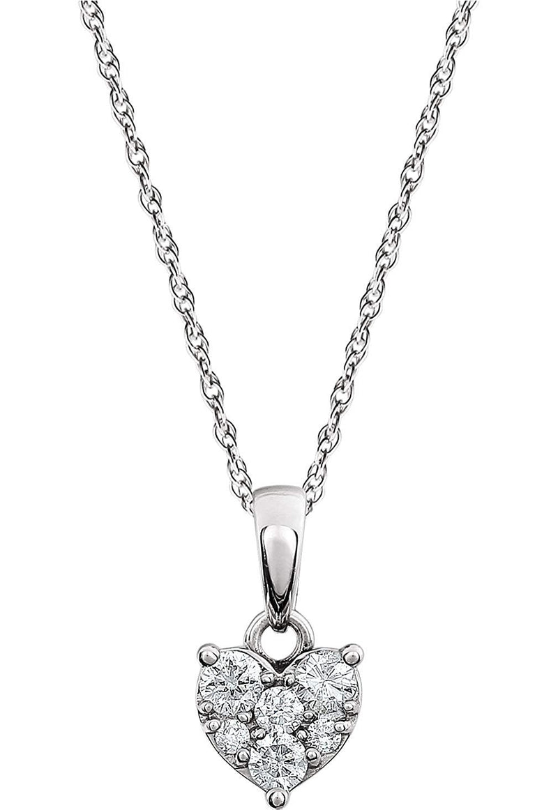 Diamond Cluster Heart 14k Rhodium Plate White Gold Pendant Necklace, 18" (1/5 Cttw)