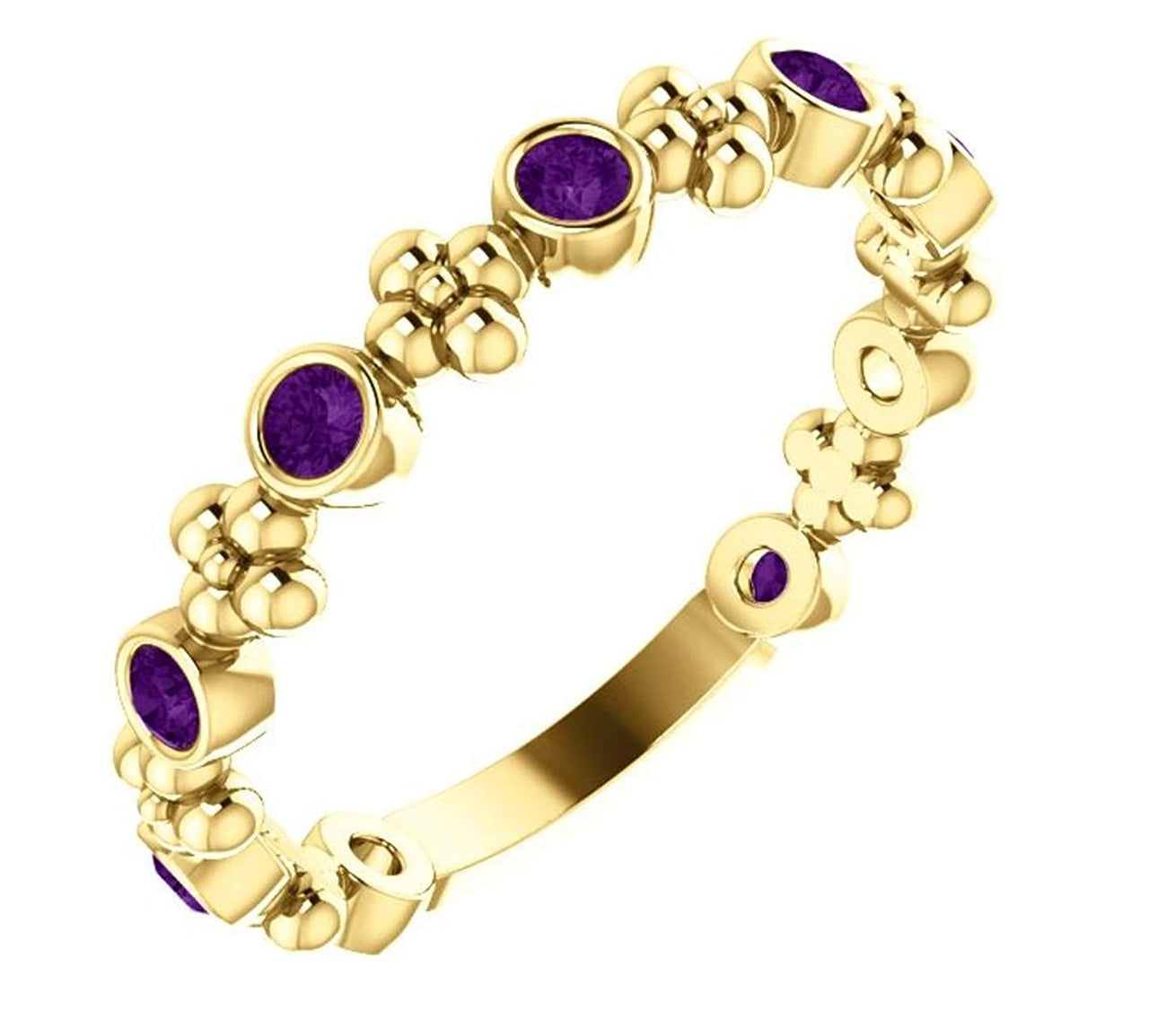 Genuine Amethyst Beaded Ring, 14k Yellow Gold