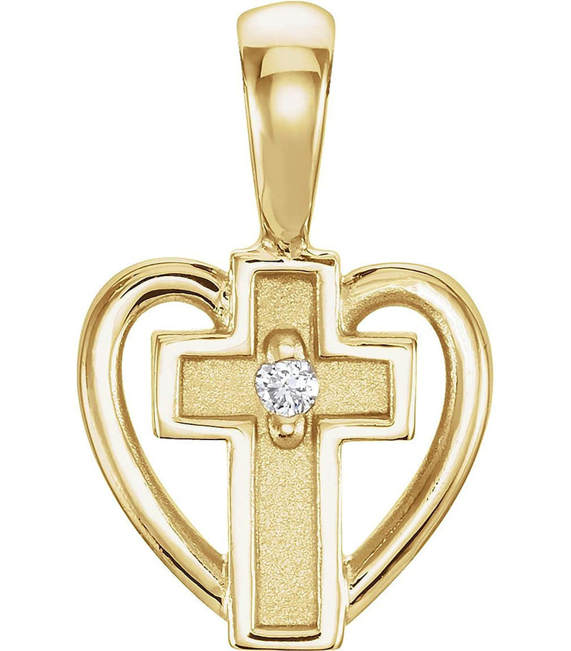 Diamond Sacred Heart of Jesus Cross 14k Yellow Gold Pendant