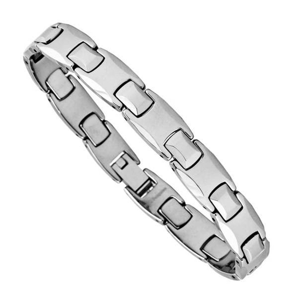 Men's High Polish Silvertone Link Bracelet, Tungsten, 8.5"