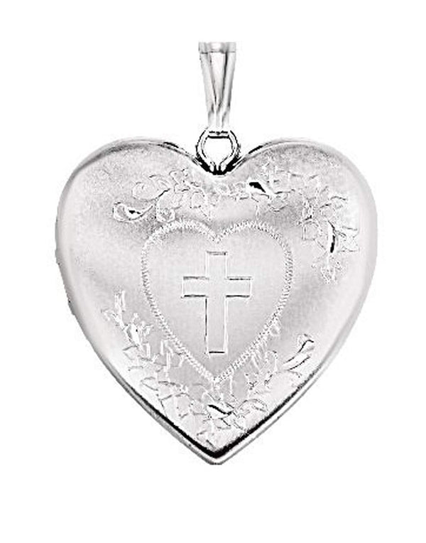 Inlaid Heart with Cross Sterling Silver Locket (25.23X23.67 MM)