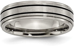 Satin-Brushed Grey Titanium, Enameled 6mm Flat Band, Size 6.5