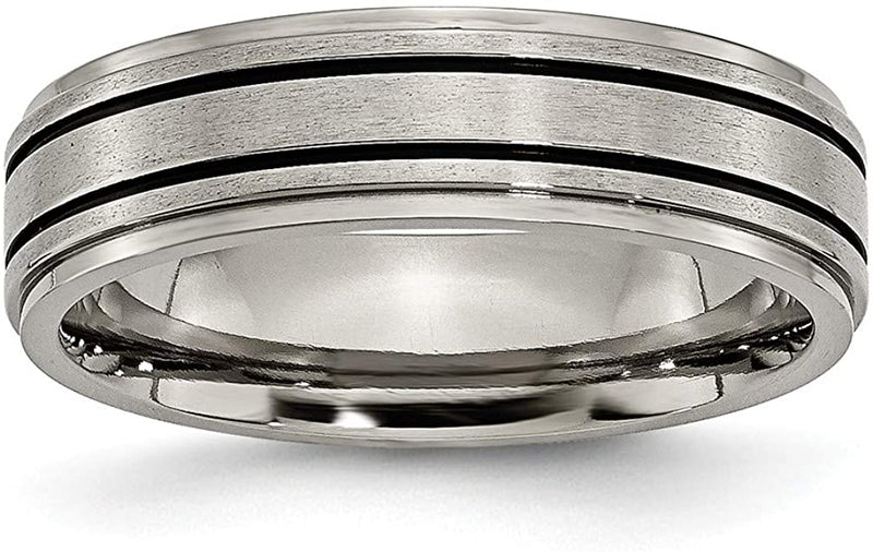 Satin-Brushed Grey Titanium, Enameled 6mm Flat Band, Size 6.5