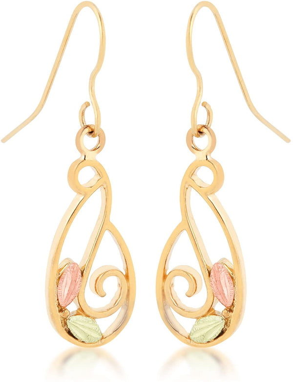 Mirror Polished Swirl Earrings, 10k Yellow Gold, 12k Green and Rose Gold Black Hills Gold Motif