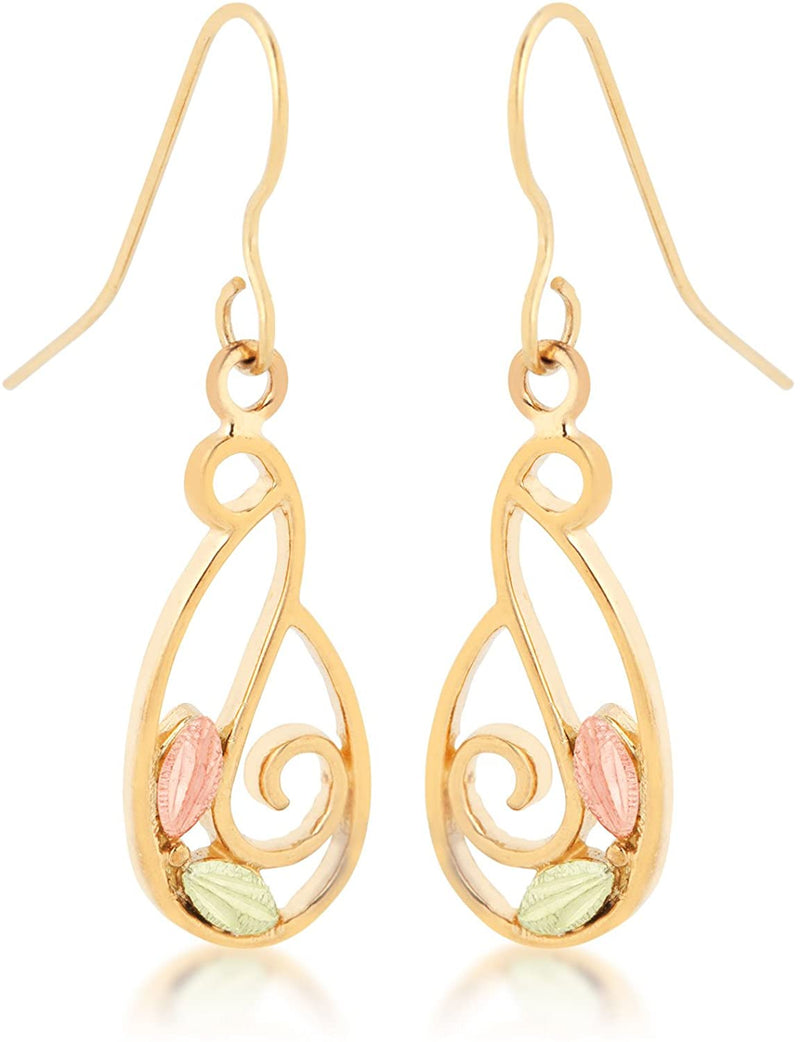 Mirror Polished Swirl Earrings, 10k Yellow Gold, 12k Green and Rose Gold Black Hills Gold Motif