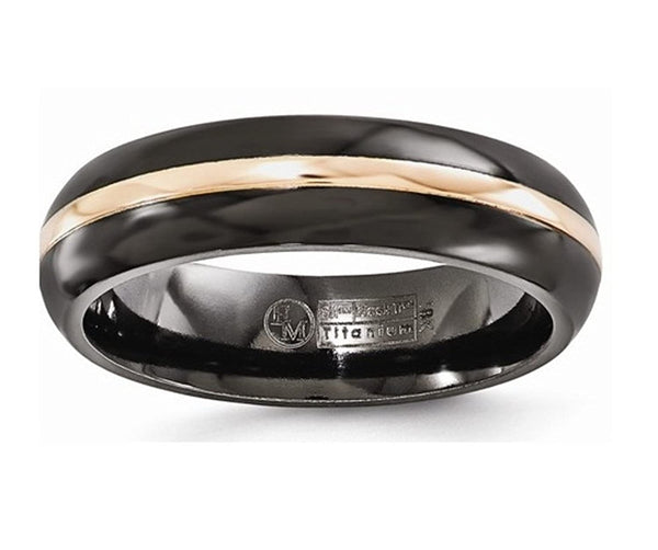 Gold Inlay Collection Black Titanium, 14k Rose Gold Domed 6mm Band
