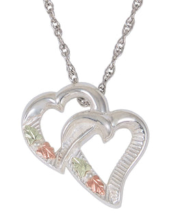 Heart Pendant Necklace, Sterling Silver, 12k Green and Rose Gold Black Hills Gold Motif, 18''