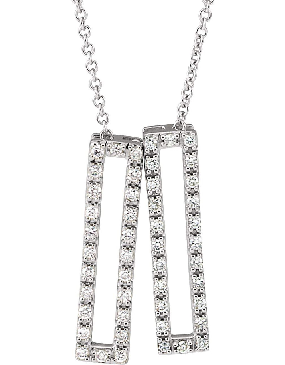 Diamond Geometric Rectangle Necklace in Rhodium-Plated 14k White Gold, 16-18" (1/3 Ctw, Color H+, Clarity I1 )