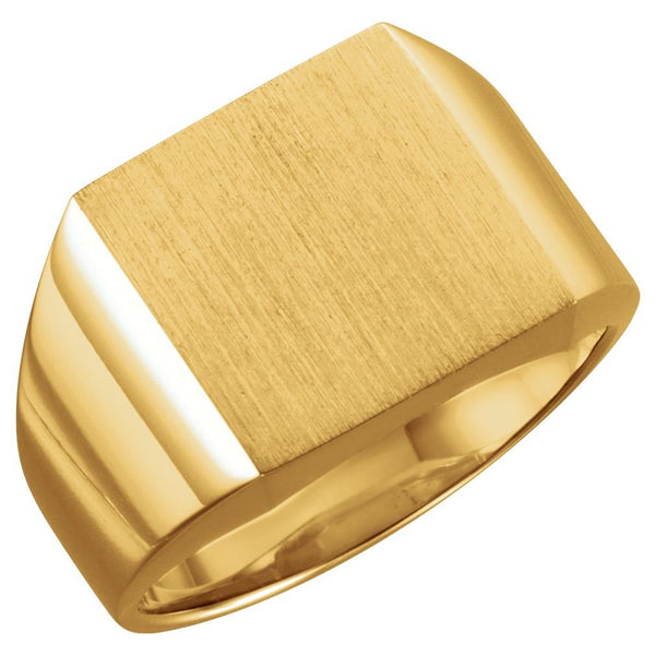Men's 18k Yellow Gold 14mm Brushed Square Signet Ring