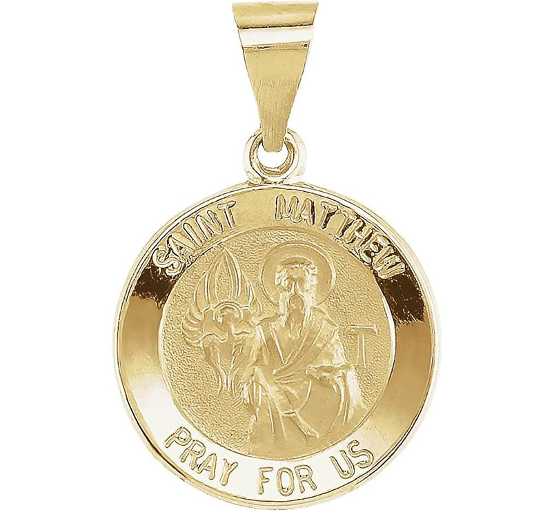 14k Yellow Gold Round Hollow St. Matthew Medal (14.75MM)