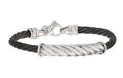 Men's Tango Collection Black Titanium Memory Cable and Sterling Silver Bracelet, 7.25"