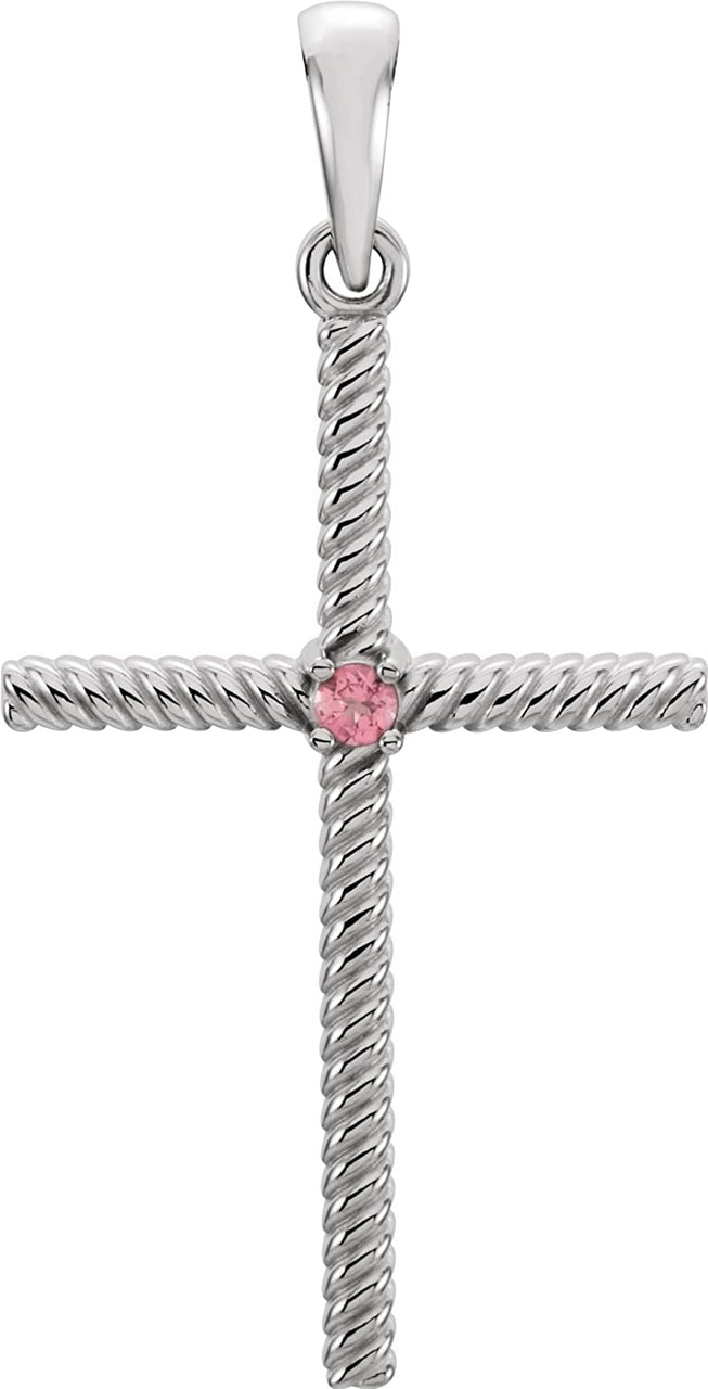 Platinum Pink Tourmaline Rope-Trim Cross Pendant (31.95x16.3MM)