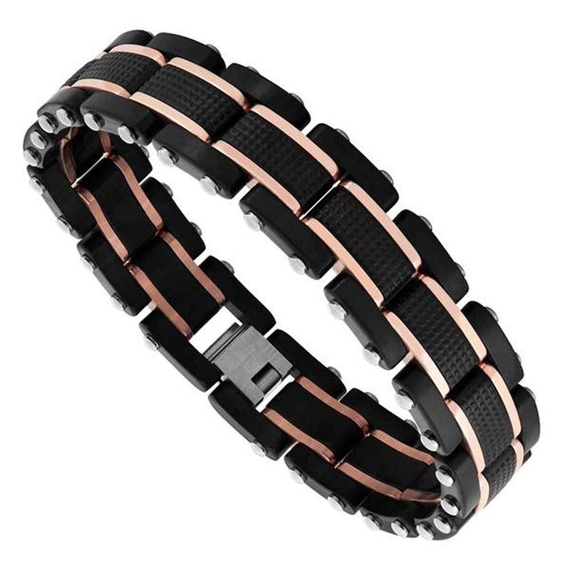 Men's Two-Tone Tri-Color Ion Plated Link Bracelet, Stainless Steel, 8.5"