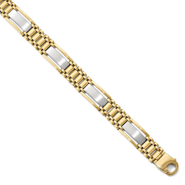 Men's Two-Tone 14k Yellow and White Gold 12.5mm Link Bracelet, 8.5"