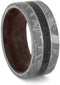 Dinosaur Bone, Gibeon Meteorite, Honduran Rosewood Burl 10mm Comfort-Fit Titanium Band, Size 12