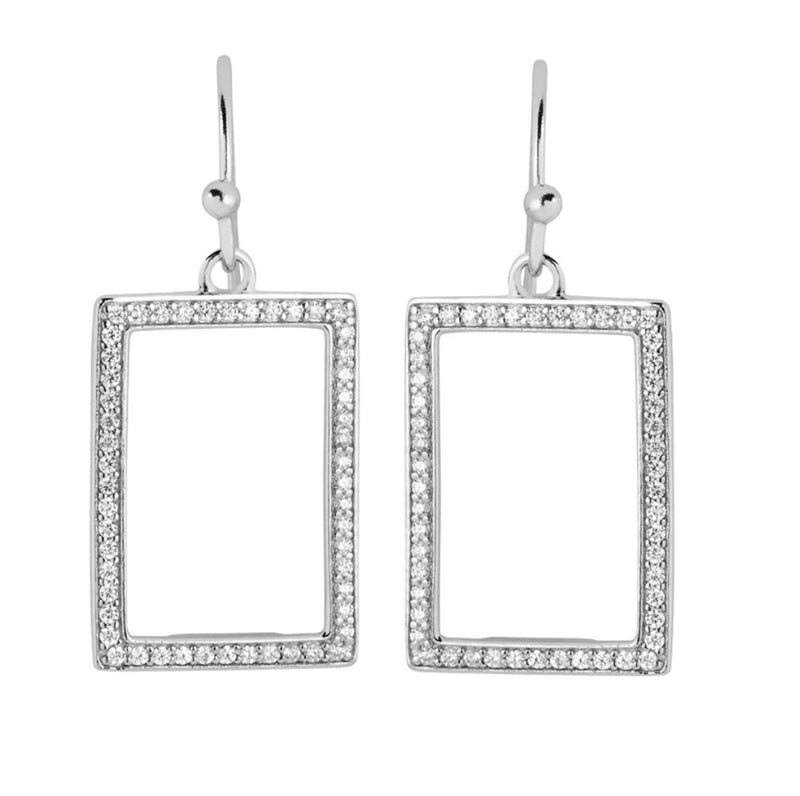 Open-Cut CZ Rectangle Rhodium Plated Sterling Silver Earrings