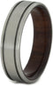 Bolivian Rosewood Ring with Brushed Titanium Overlay 6mm Comfort-Fit Wedding Band, Size 15