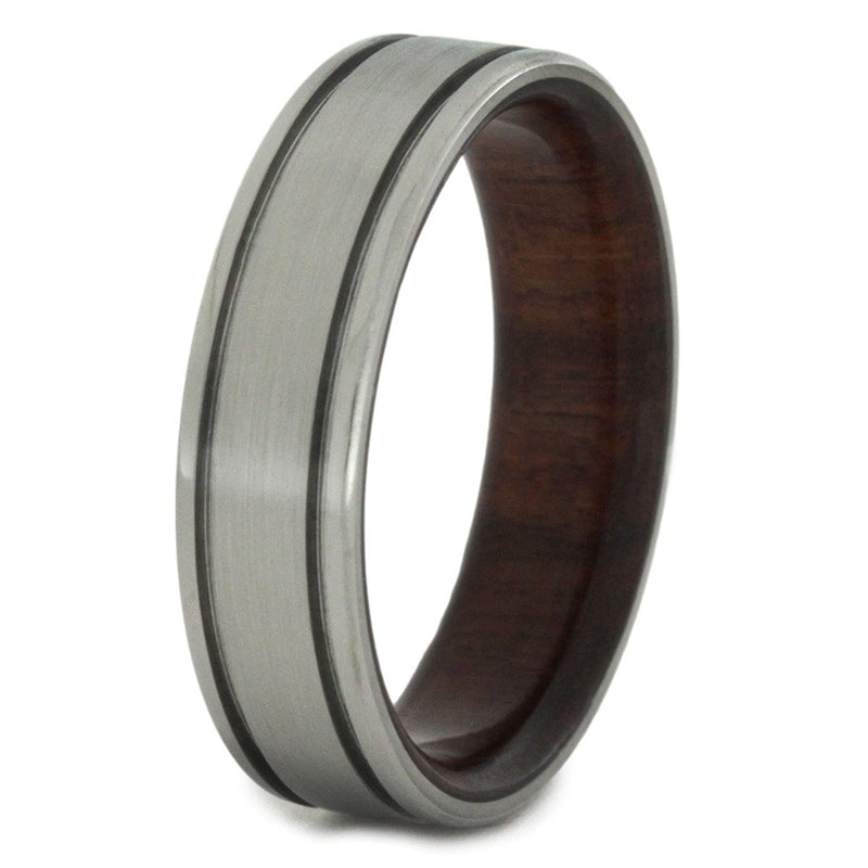 Bolivian Rosewood Ring with Brushed Titanium Overlay 6mm Comfort-Fit Wedding Band