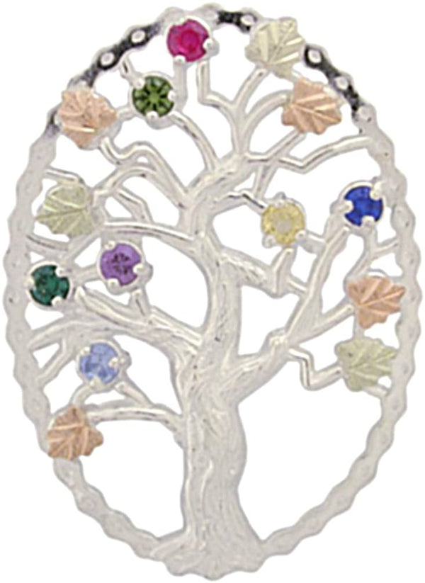 Multi Gemstone Tree Pendant Necklace, Sterling Silver, 12k Green and Rose Gold Black Hills Gold Motif, 18"