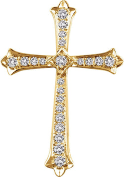 Diamond Fleur-de-Lis Cross 14k Yellow Gold Pendant (1 Ctw, H+ Color, I1 Clarity)