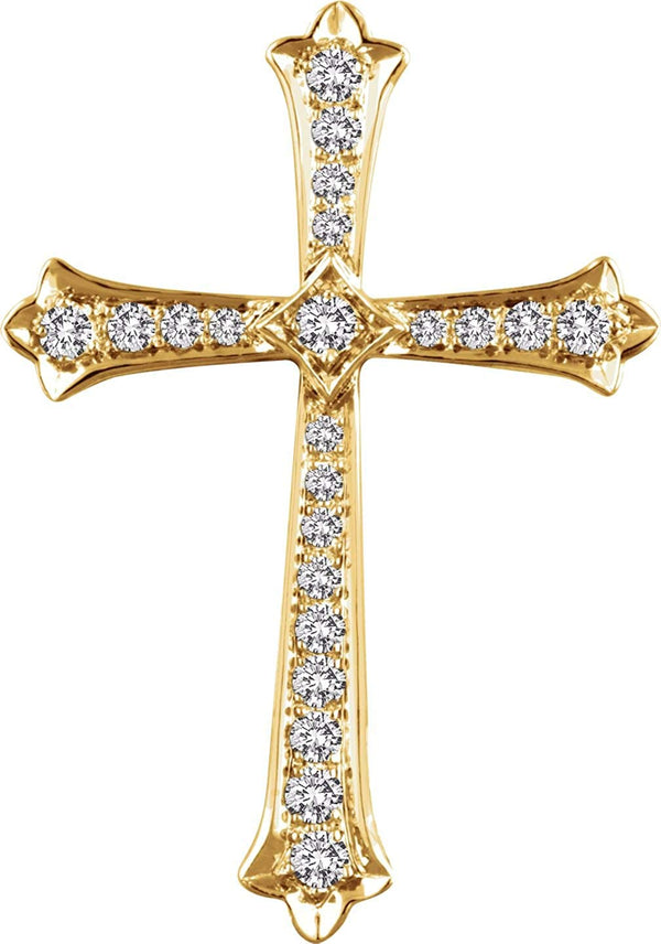 Diamond Fleur-de-Lis Cross 14k Yellow Gold Pendant (1 Ctw, H+ Color, I1 Clarity)