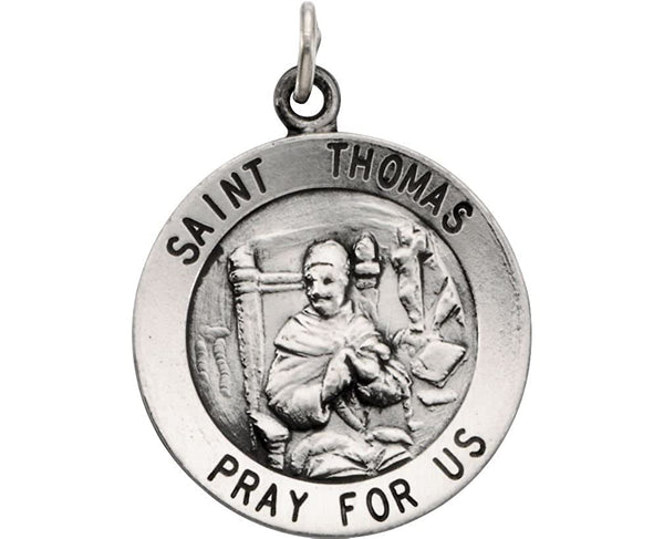Sterling Silver Round St. Thomas Medal Necklace, 18" (18.25MM)