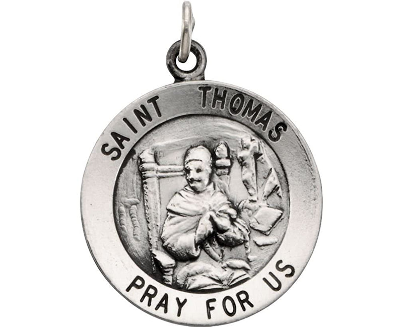 Sterling Silver Round St. Thomas Medal Necklace, 18" (18.25MM)