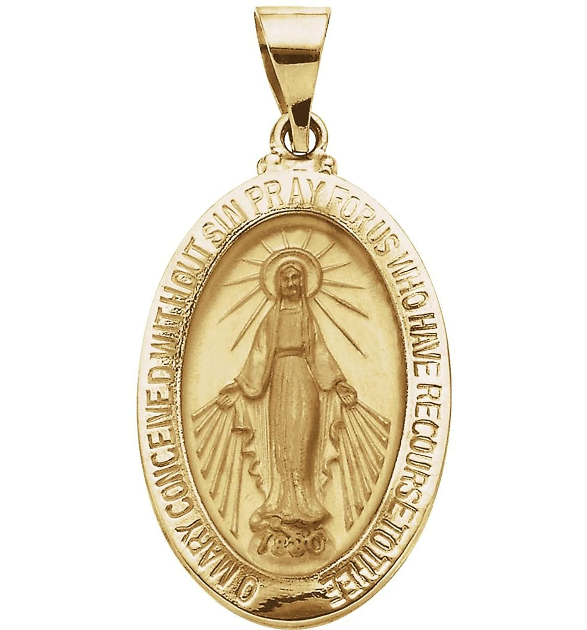 14k Yellow Gold Oval Hollow Miraculous Medal (23x16 MM)