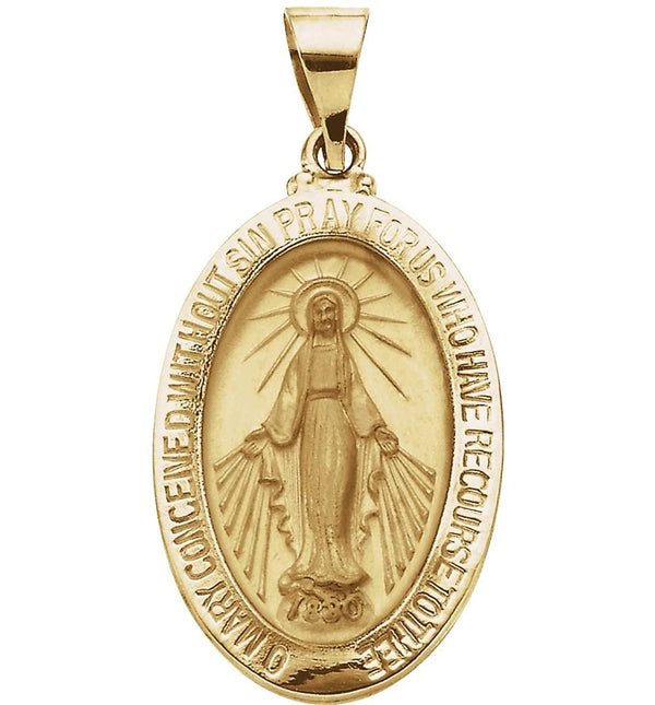 14k Yellow Gold Oval Hollow Miraculous Medal (23x16 MM)