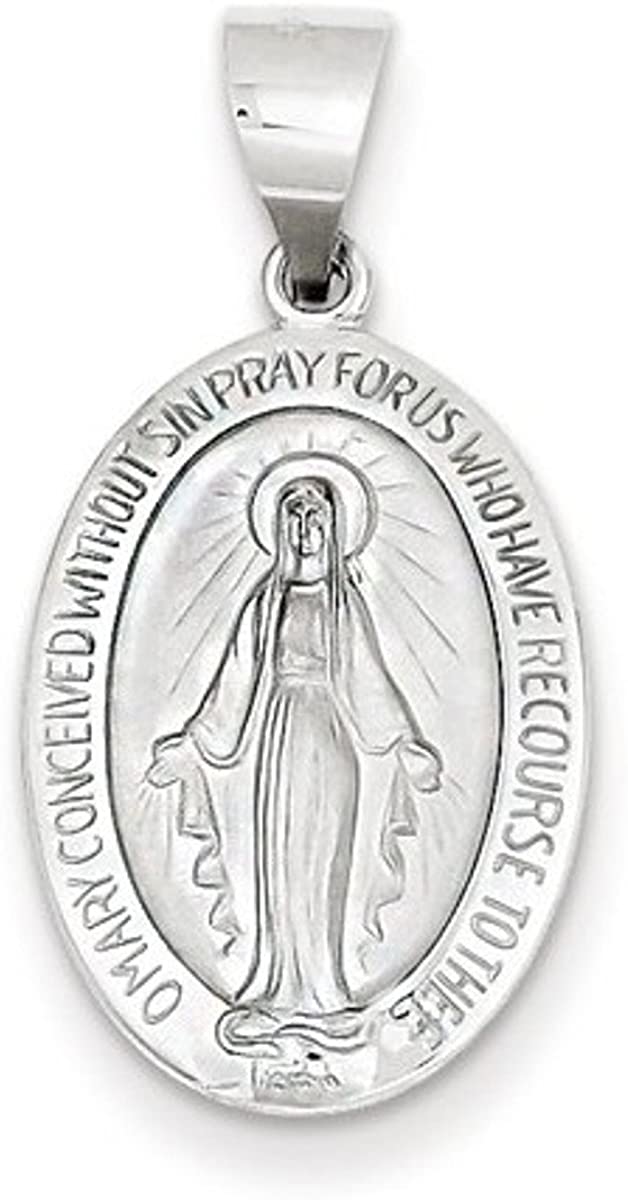 Rhodium-Plated 14k White Gold Miraculous Medal Pendant (21X13MM)