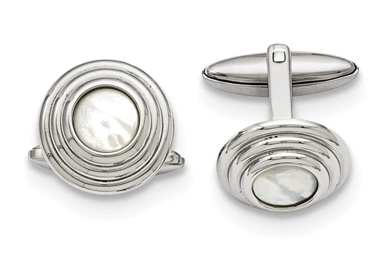 Stainless Steel white Mother Of Pearl Polished Domed Cuff Links