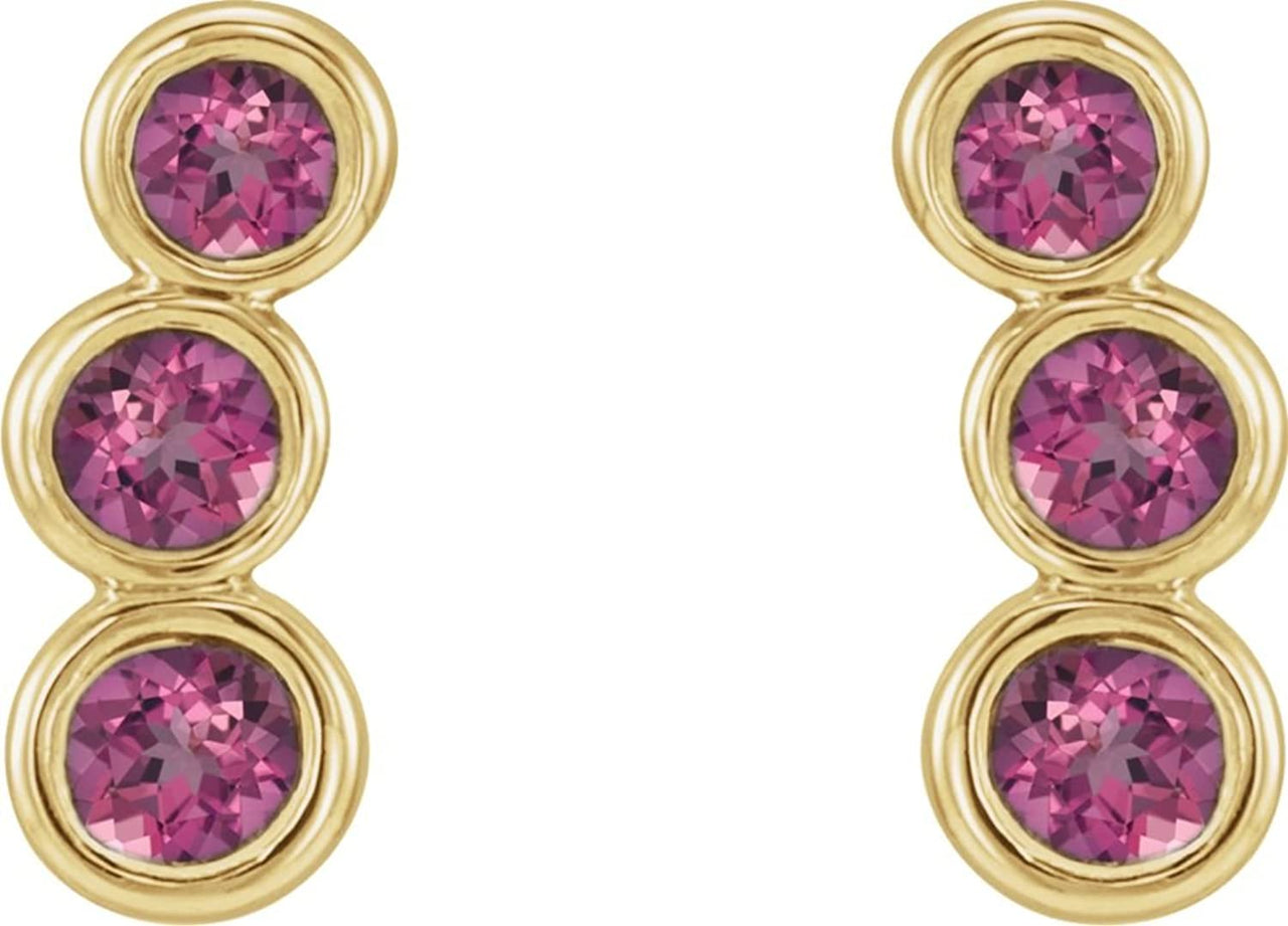 Pink Tourmaline Three-Stone Ear Climbers, 14k Yellow Gold