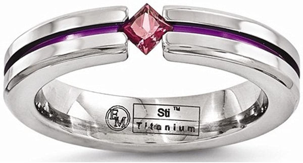 Edward Mirell Titanium Rhodolite Garnet and Grooved Pink Anodized 4mm Wedding Band