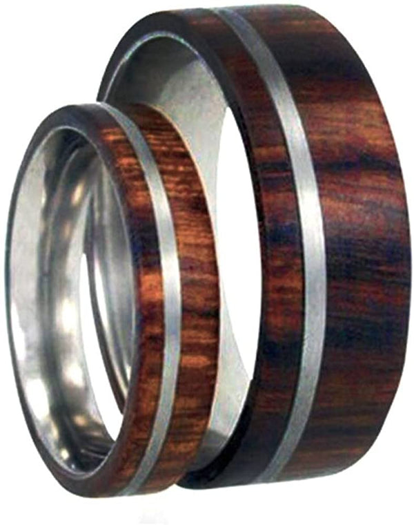 Ironwood, Titanium Pinstripe Comfort-Fit Titanium His and Her Wedding Band Set, M14-F8.5