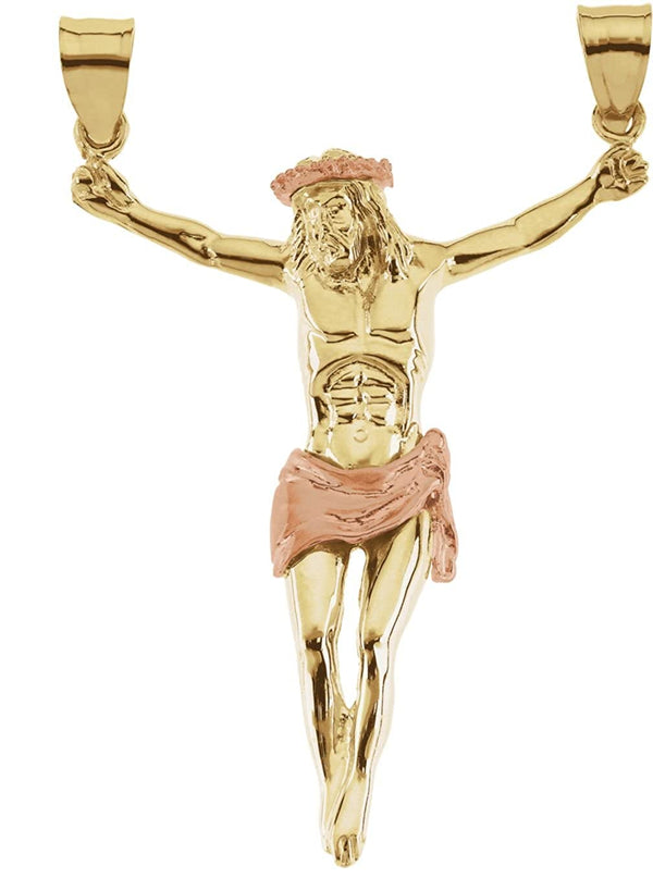 Large Raised Arm Crucifix Pendant, 14k Yellow Gold, 14K Rose Gold-Plated (53x38.5MM)