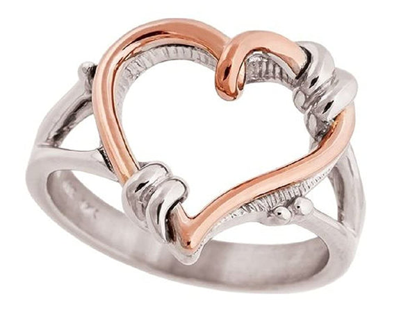 10k Rose Gold Heart Silhouette Ring, Rhodium Plated Sterling Silver, Size 6
