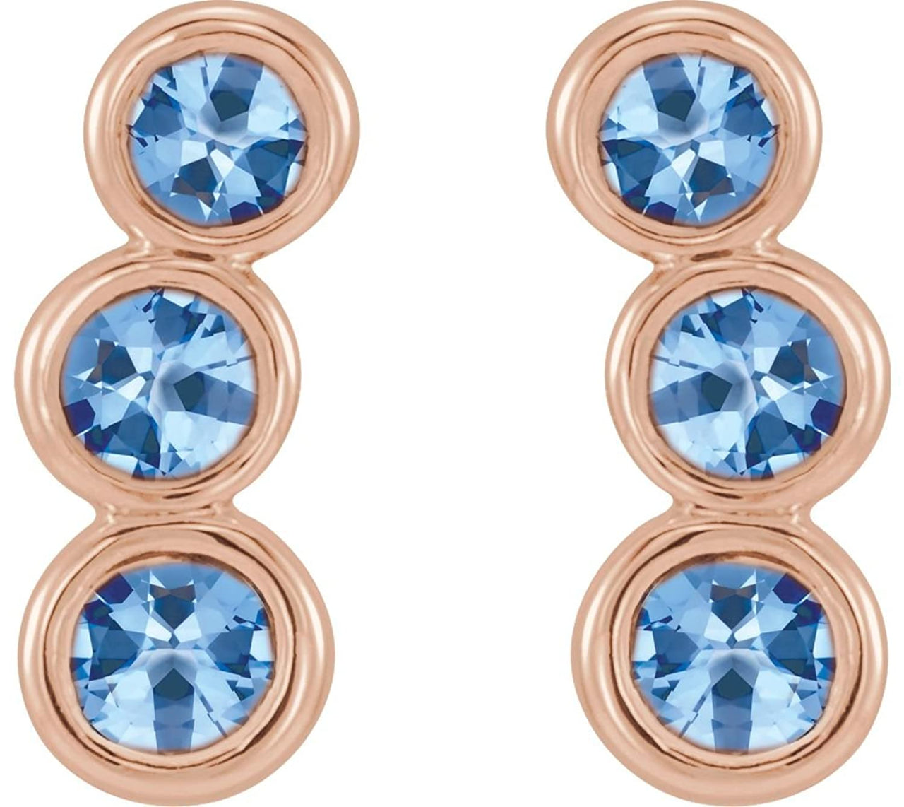 Aquamarine Three-Stone Ear Climbers, 14k Rose Gold