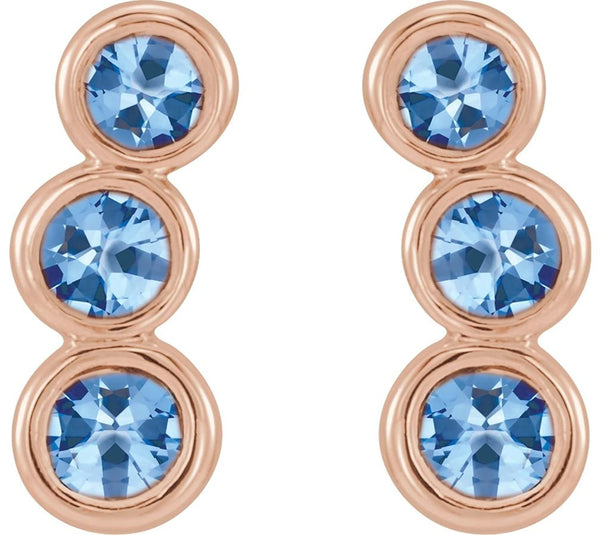 Aquamarine Three-Stone Ear Climbers, 14k Rose Gold