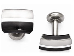 Tuxedo Collection Brushed and Polished Black Titanium and Sterling Silver Cuff Links, 12X16MM