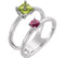 Peridot and Pink Tourmaline Two-Stone Ring, Rhodium-plated 14k White Gold, Size 6