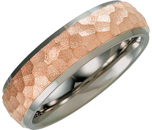 Rose Gold IP Hammered Dome Comfort-Fit 7mm Titanium Band