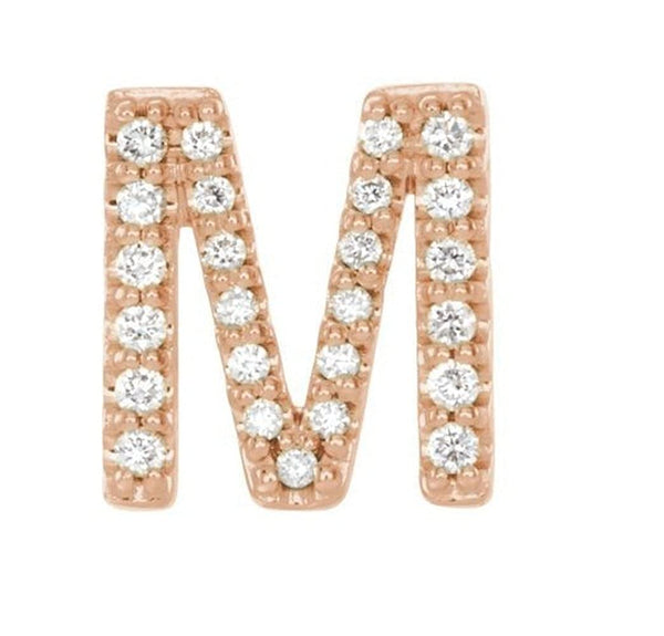 14k Rose Gold Diamond Letter 'M' Initial Stud Earring (Single Earring) (.10 Ctw, GH Color, I1 Clarity)