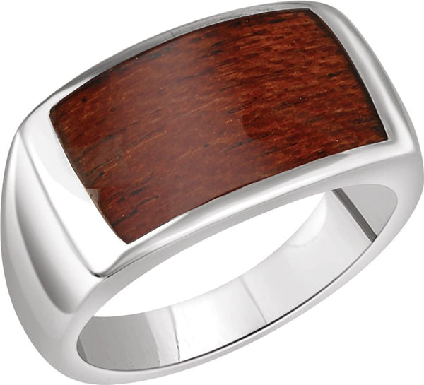 Men's Rectangle Cherry Wood Ring, Rhodium-Plated 14k White Gold, Size 11