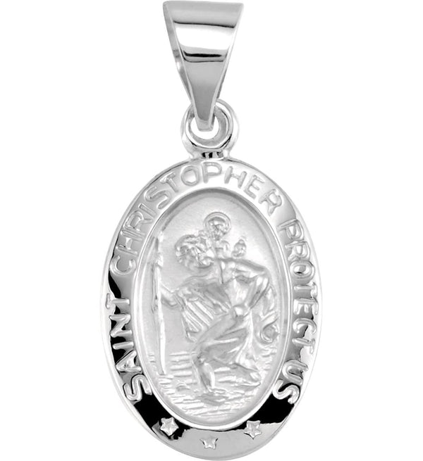 14k White Gold Oval Hollow St. Christopher Medal (23.5x16 MM)