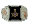 Men's Onyx Freemason's Ring, Sterling Silver, 12k Green and Rose Gold Black Hills Gold Motif, Size 10